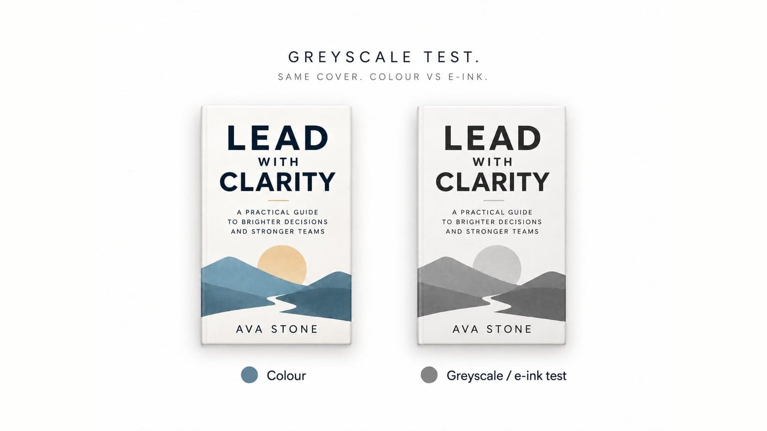 Greyscale test showing the same book cover in colour and converted to greyscale for an e-ink reader display